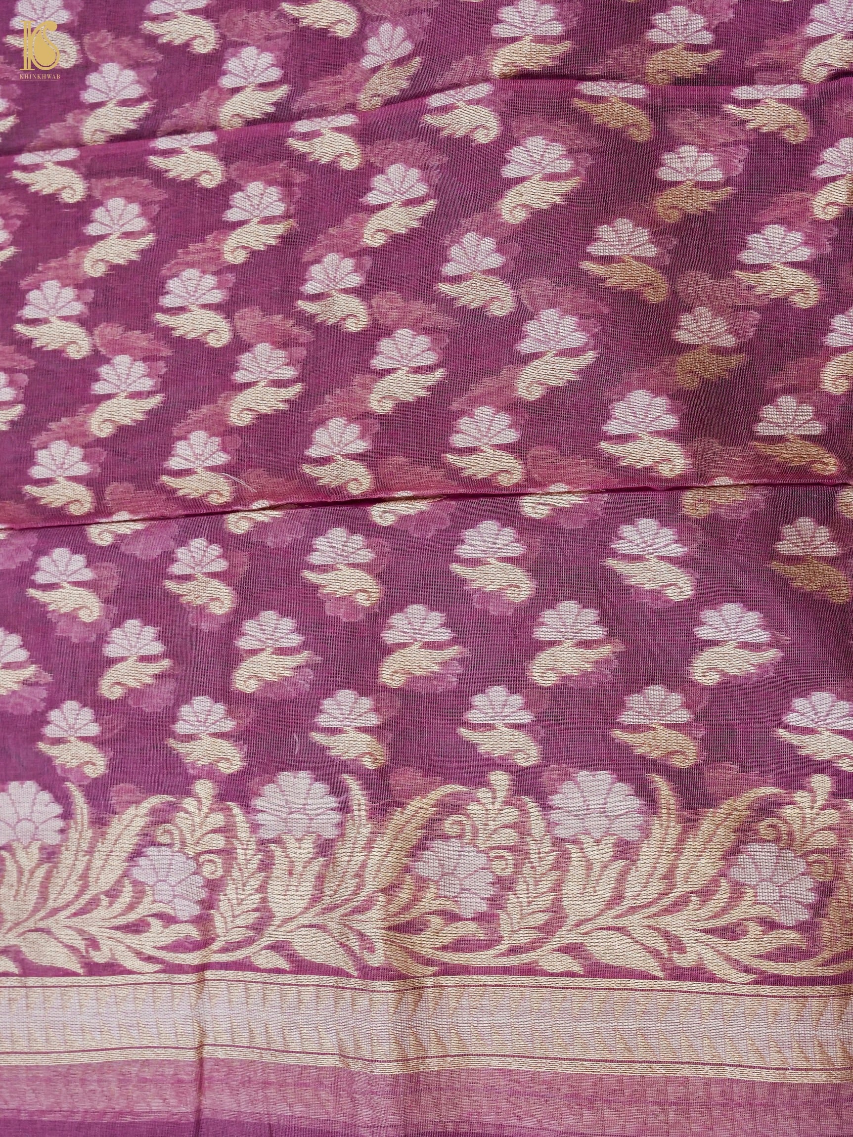 Tvis and Bliss. Onion Pink and Beige Handloom Jamdani Cotton Dress Material